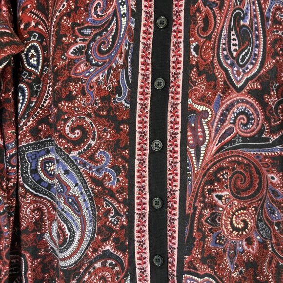 Talbots Women Cardigan Button Up Size L Navy Paisley Office Holiday Preppy Artsy - Picture 2 of 10